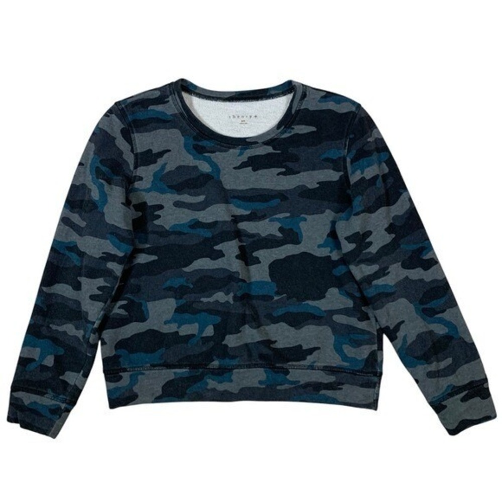 Theory Plus Camo Print Sweatshirt Blue Gray Long Sleeve Crew Neck Cotton Small